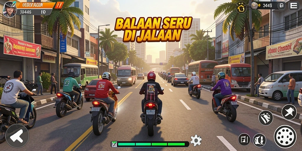 Tampilan gameplay 3446 yang mendebarkan di lintasan balap.