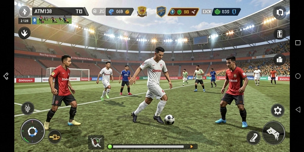 Screenshot utama ATM138 menampilkan aksi sepak bola yang seru dan mendebarkan.