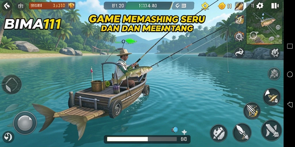 Tampilan gameplay BIMA11 dengan aksi memancing yang mendebarkan.