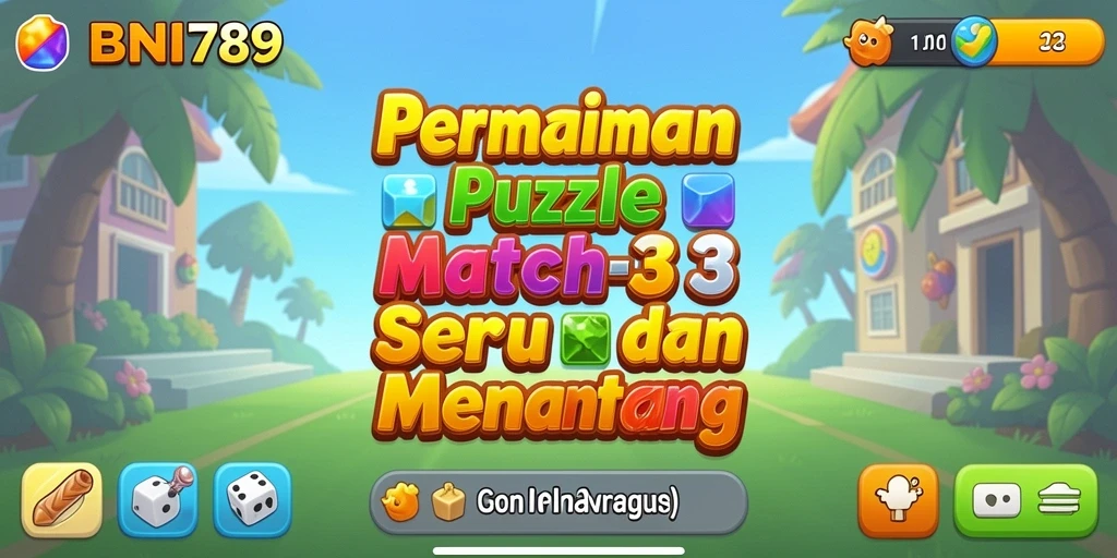 Gameplay Match-3 BNI789 dengan grafis yang cerah dan menarik.