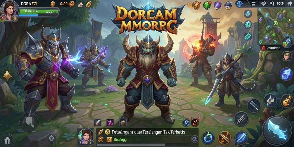 Tampilan menarik dari gameplay DORA77 yang menggambarkan pertempuran seru.