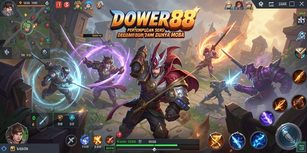 Tampilan gameplay seru DOWER88 dalam aksi pertempuran MOBA.