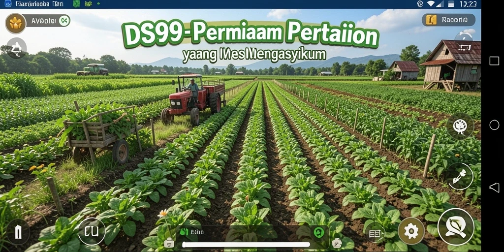 Tangkapan layar utama dari gameplay DS99 yang menampilkan pertanian yang aktif.