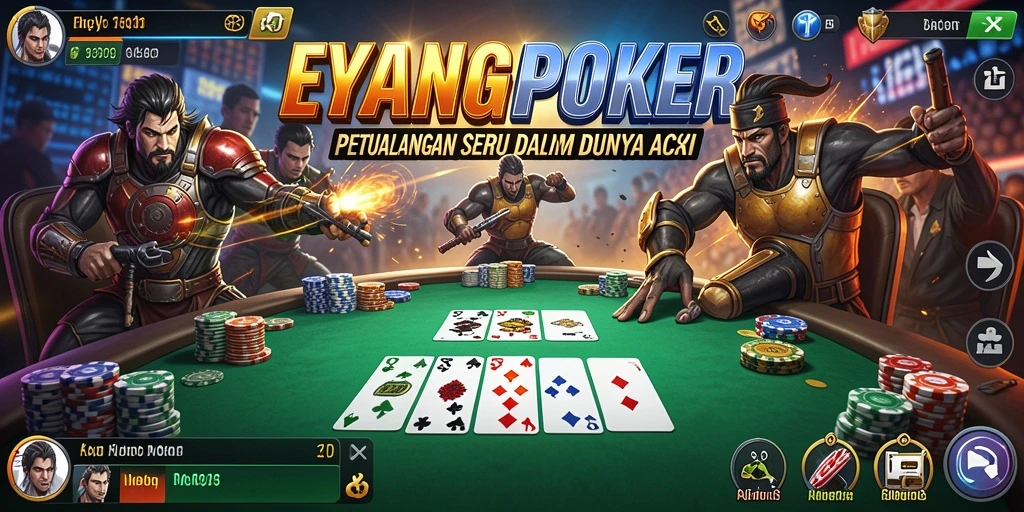 Tampilan gameplay seru EYANGPOKER dengan aksi mendebarkan.