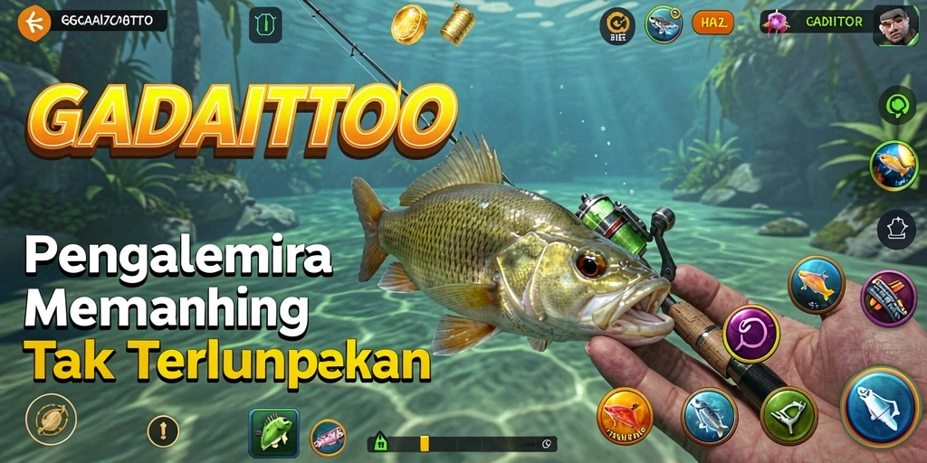Screenshot GADAITOTO memperlihatkan gameplay memancing yang seru dan menakjubkan.