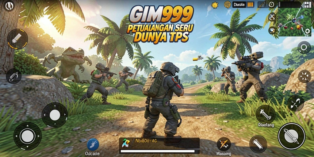 Screenshot gameplay GIM999 dengan aksi TPS yang mengesankan.