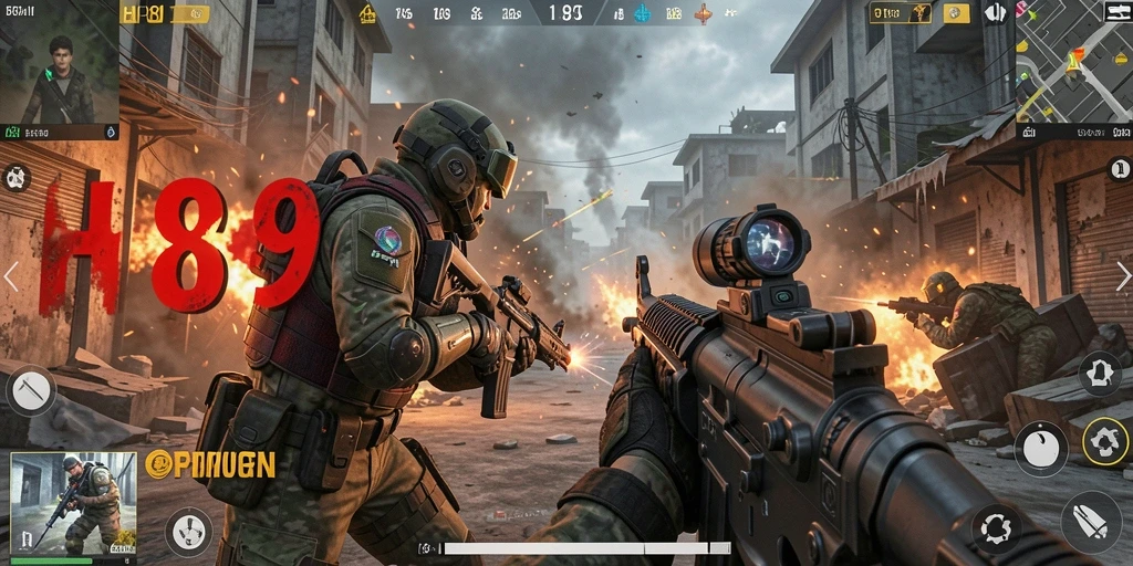 Tangkapan layar H89 menunjukkan aksi tembakan intens dalam pertempuran FPS.