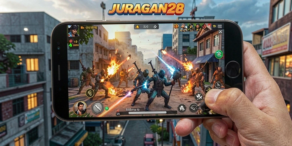 Screenshot JURAGAN28 menunjukkan aksi mendebarkan dalam gameplay Tower Defense.