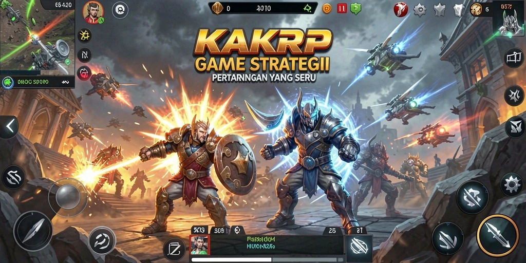 Tangkapan layar gameplay KAKRP menunjukkan pertempuran seru antara berbagai unit.