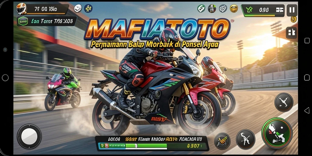 Gameplay MAFIATOTO menampilkan balapan motor yang mendebarkan.