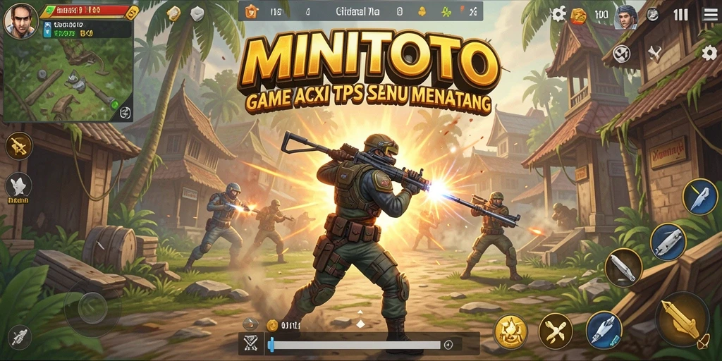 Tangkapan layar gameplay <strong>MINITOTO</strong> menampilkan aksi seru dalam pertempuran TPS.