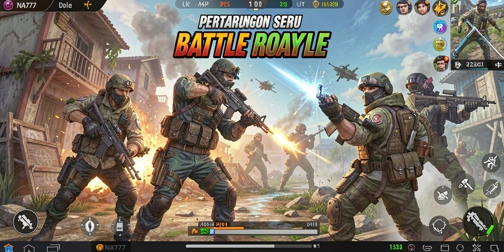 Tampilan gameplay seru NA777 dalam pertarungan Battle Royale.