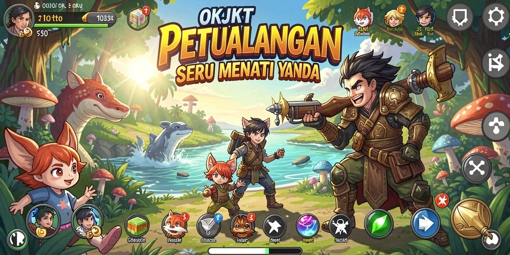 Screenshot gameplay OKJKT menunjukkan dunia petualangan yang luas dan menarik.