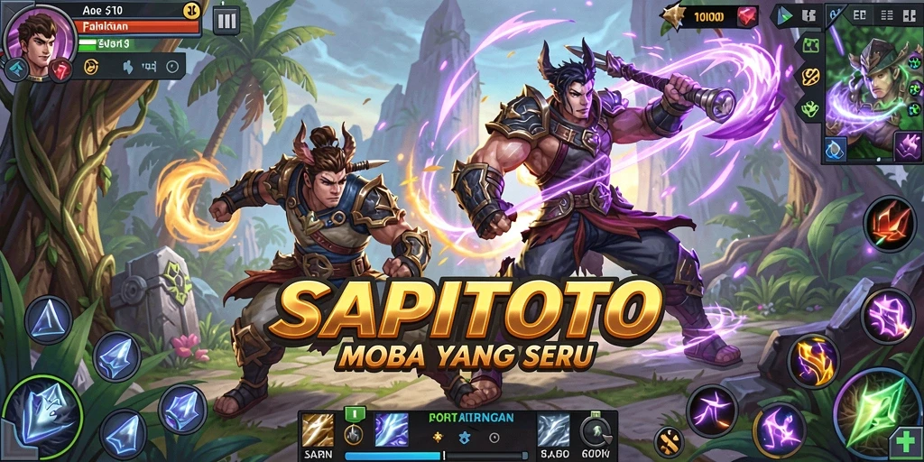 Tangkapan layar SAPITOTO menampilkan aksi seru di medan perang MOBA.