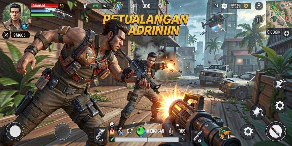 Tampilan gameplay menegangkan dari SM605 dengan aksi intens.