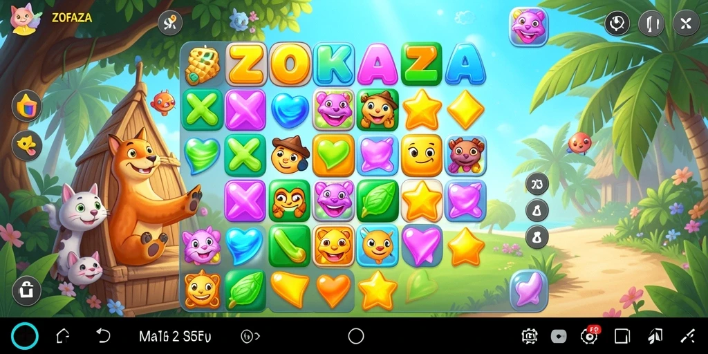 Tampilan gameplay seru dalam ZOFAZA saat mencocokkan objek Match-3.